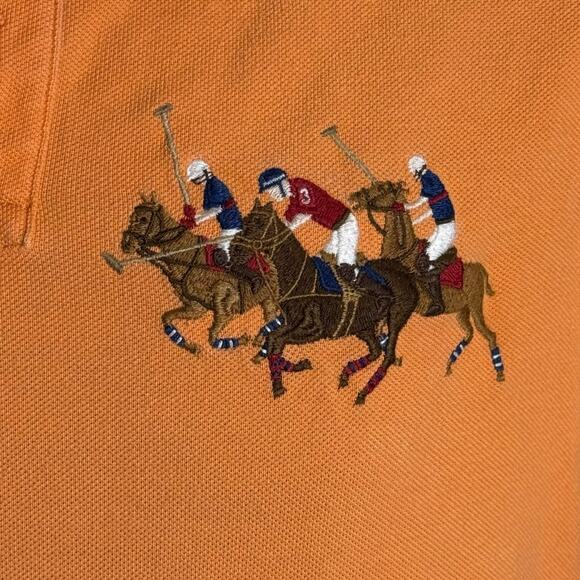 Polo Ralph Lauren Orange Custom Slim Fit Mesh Shirt SM Embroidered Triple-Pony - Picture 3 of 13